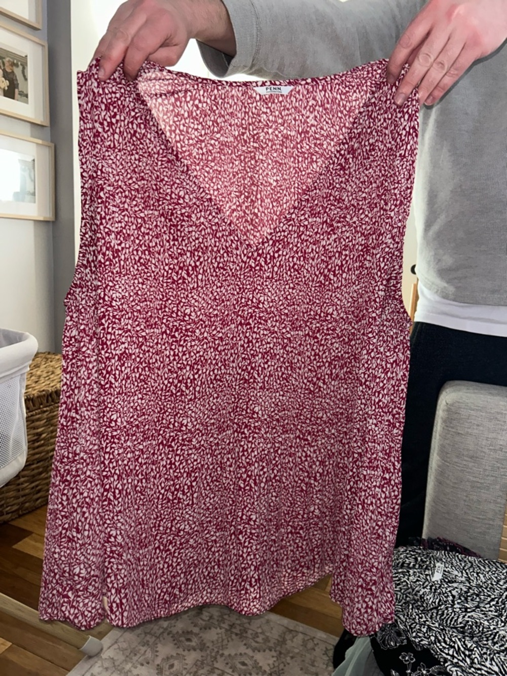 Penningtons Pink and White Printed V-Neck Sleeveless Top